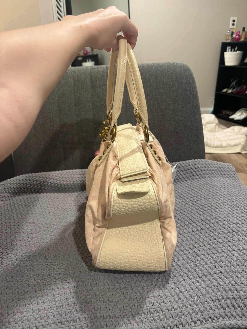 Vintage Louis Vuitton Blush Pink Monogram Canvas Satchel with Cream Handles